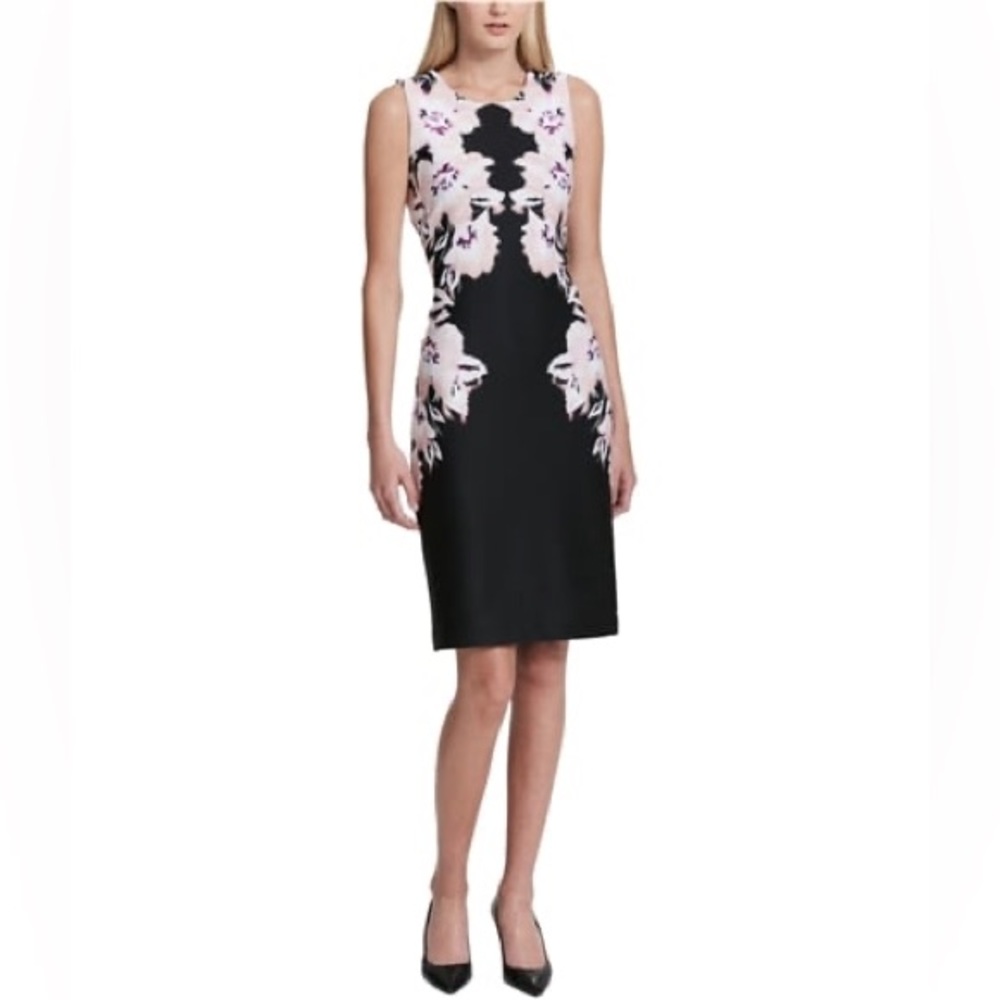 🌸Calvin Klein Sheath Career Formal Floral Bodycon Sleeveless Dress Pink Black 6 - Picture 11 of 11